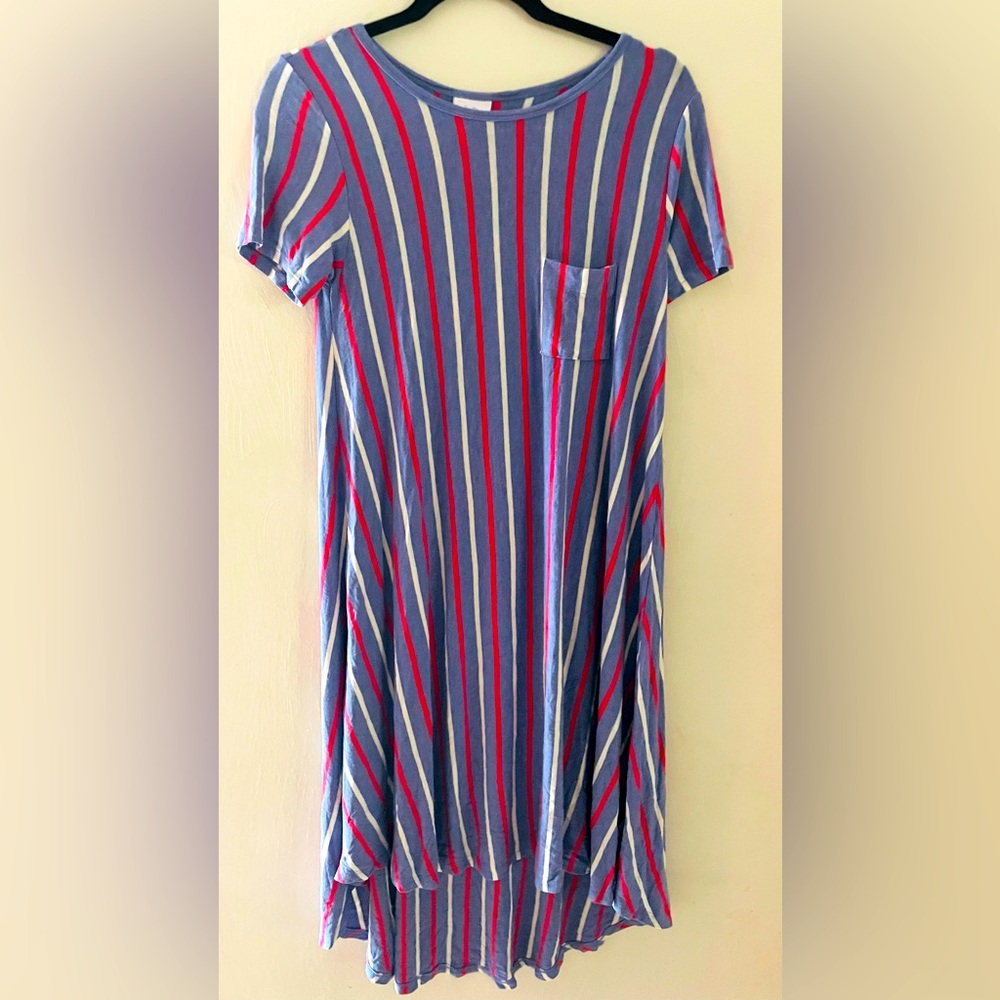 XXS LuLaRoe Carly dress blue with stripes